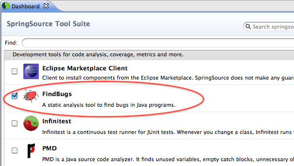 Installing the FindBugs plugin in the SpringSource Tool Suite
