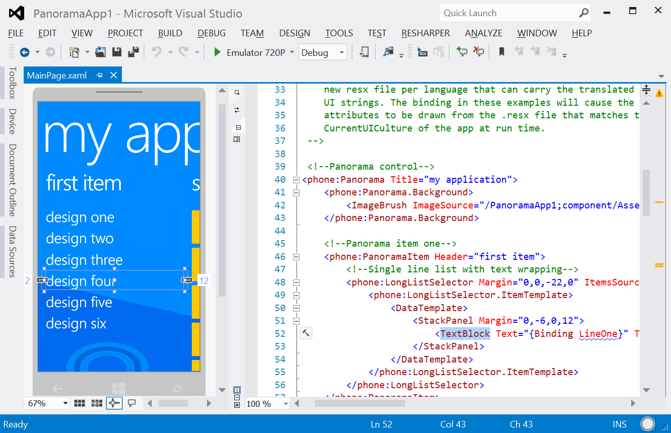 XAML editor in Visual Studio