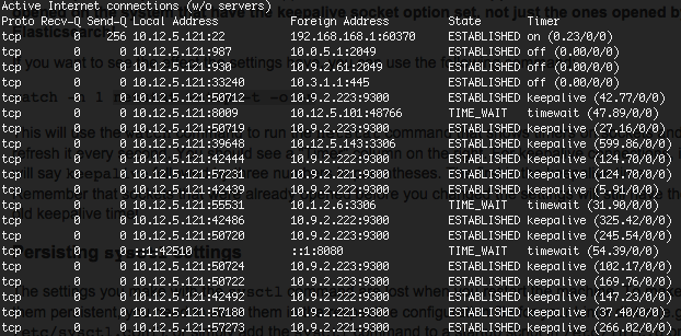 Output of netstat --tcp -t -o -n