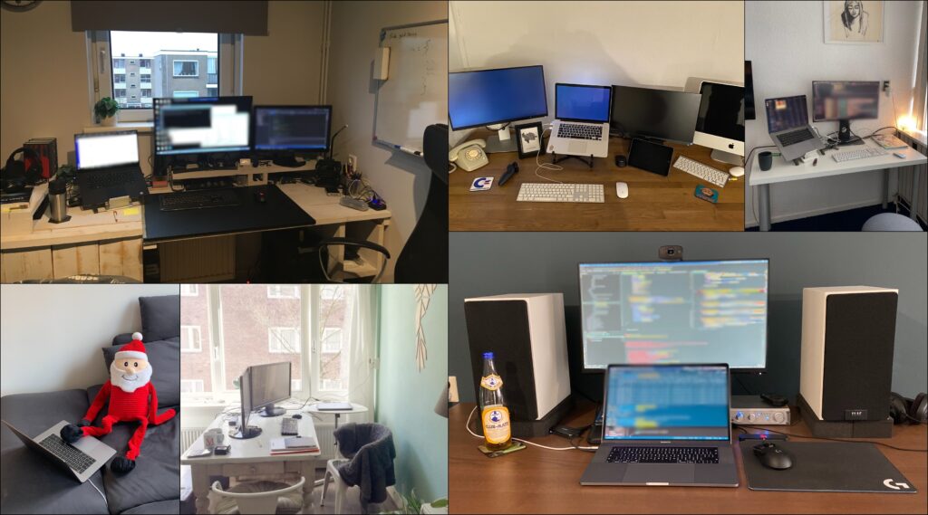 Collage of 6 photographs showing home offices